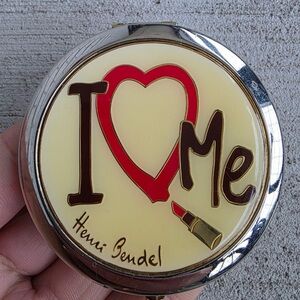 Henri Bendel I Love Me Compact Mirror Gold Tone Double Sided NYC